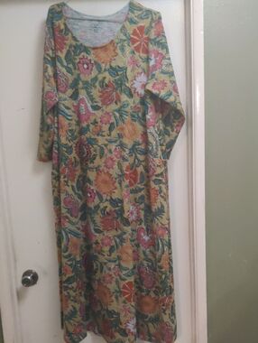 NATURAL LIFE  Women's Floral Long-Sleeve Dress in Yellow, Pink and Green